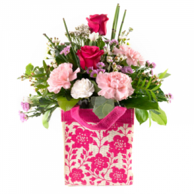 Raspberry Ripple - What a cute way to send your message. This little gift bag filled with flowers is simply joyful.

