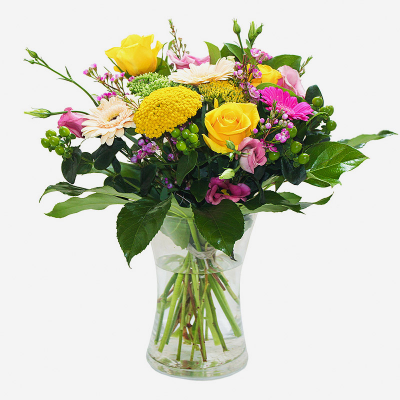 The Happy Vase - A bright citrus selection of flowers arranged in a vase
