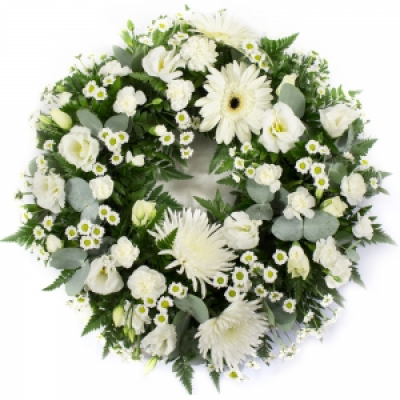 Loose Ring Wreath (Light) - Mixed flowers suitable for a lady or a gentleman. Ring wreath for a funeral in creams.