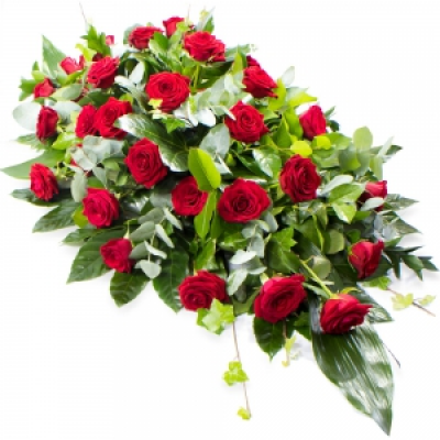 Coffin Spray (Red Roses) - A beautiful funeral tribute made with deluxe red roses.