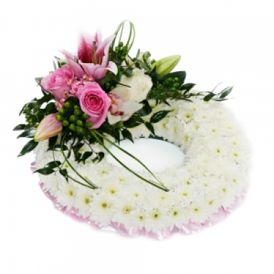 Pink Massed Wreath - Beautiful subtle pinks suitable for a funeral.